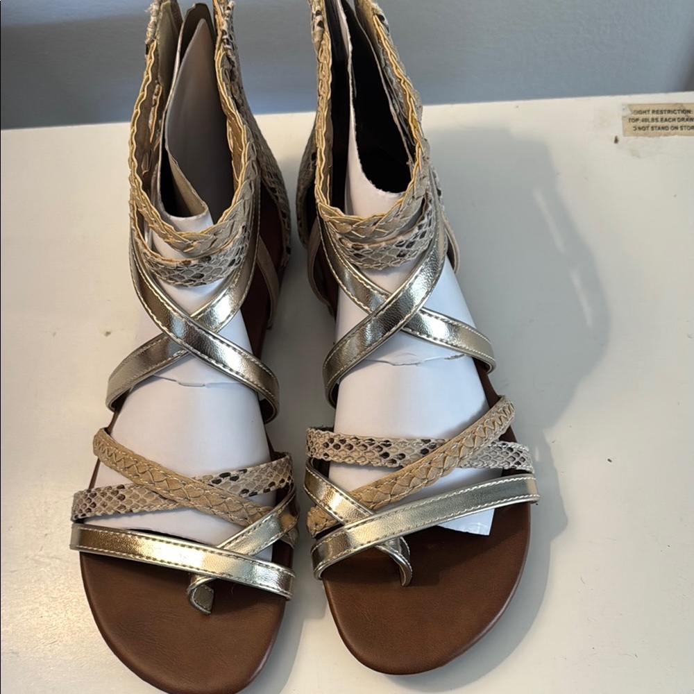 Women's Gold and Tan Sandals